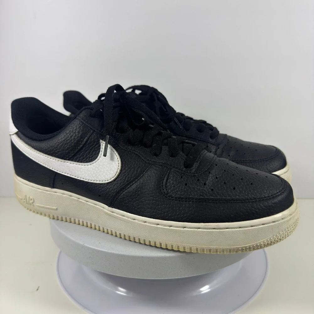 Nike Air‎ Force 1 Low Men Sneakers Black White Leather Casual Shoes Size 10